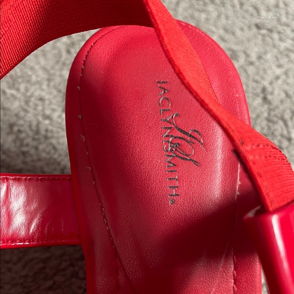 Jaclyn Smith Red Strappy Wedge Sandals Size 9 FAIR CONDITION - Picture 2 of 10